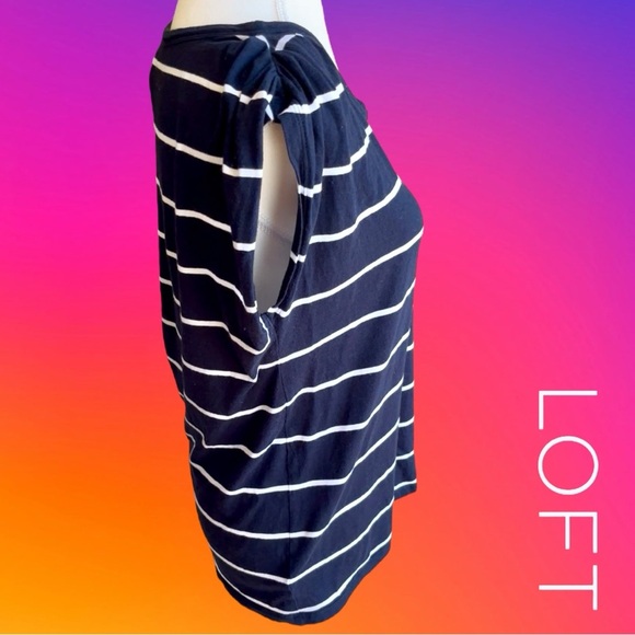 LOFT Navy and White Striped Short Sleeve Tee - Picture 4 of 6